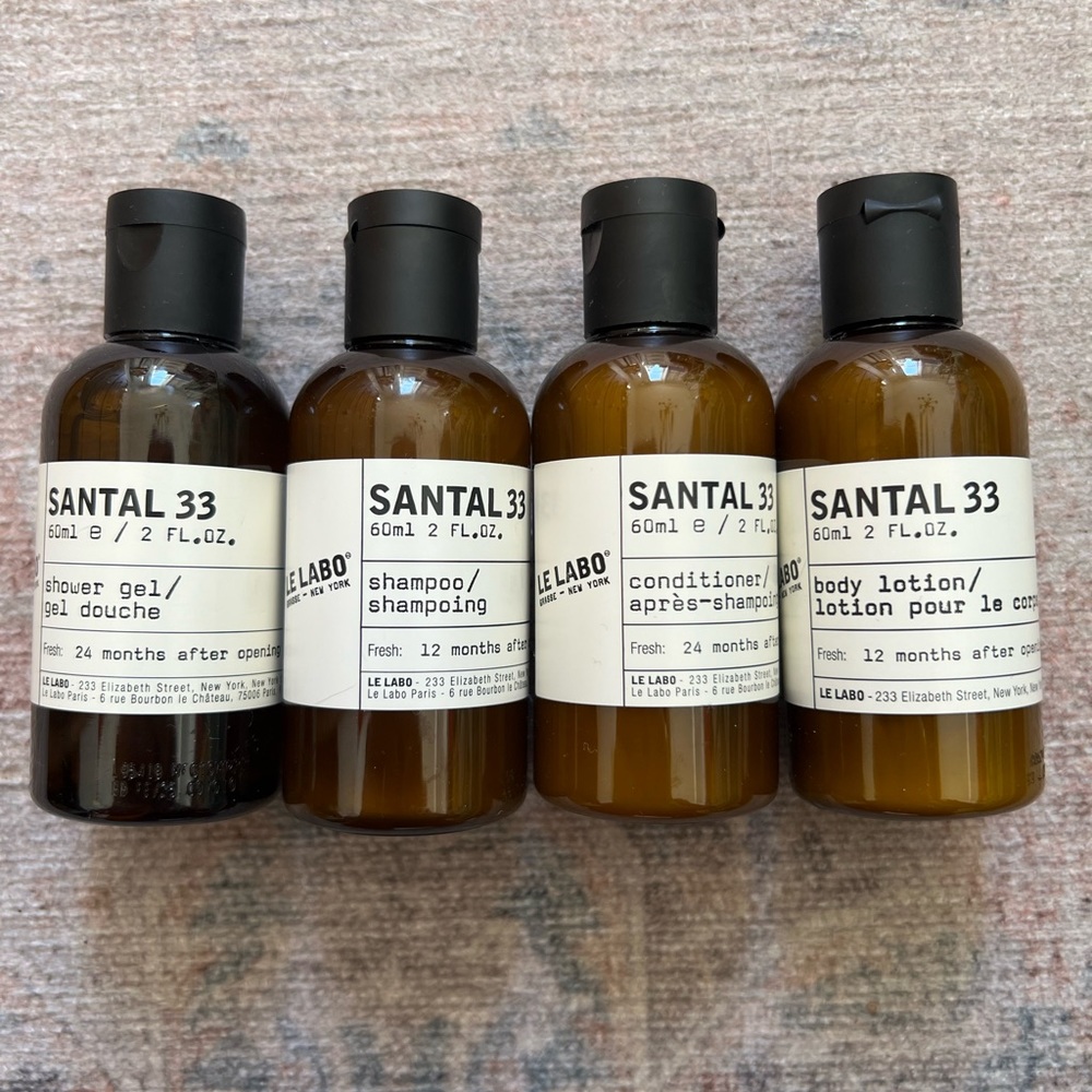 Le Labo Santal 33 travel size toiletries